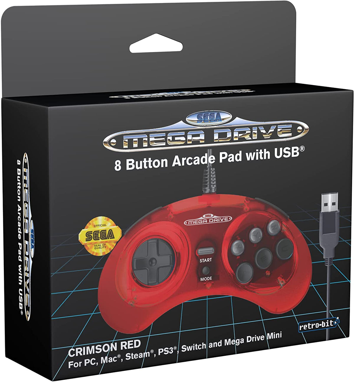 Retro-Bit Sega Mega Drive 8-button USB controller crimson red Gamesellers.nl