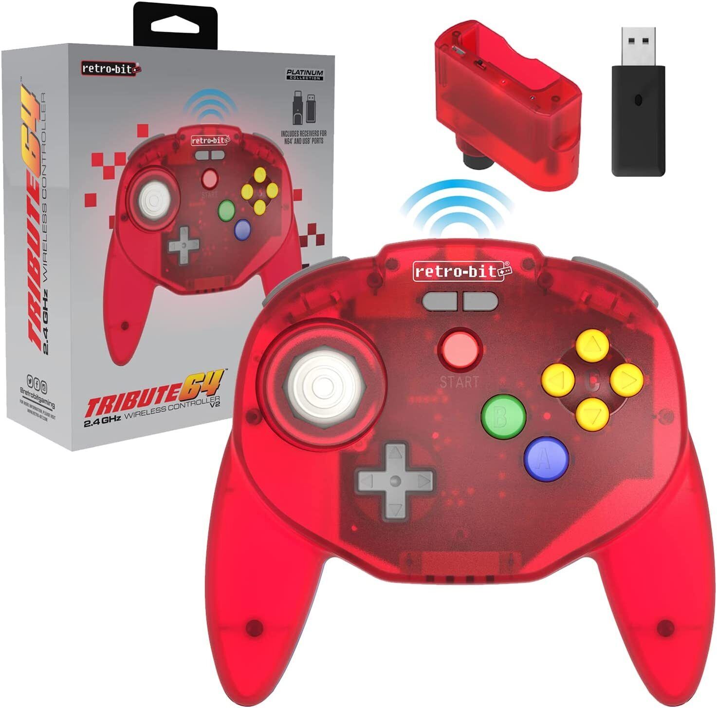 Retro-Bit Tribute 64 2.4ghz wireless controller Red Gamesellers.nl