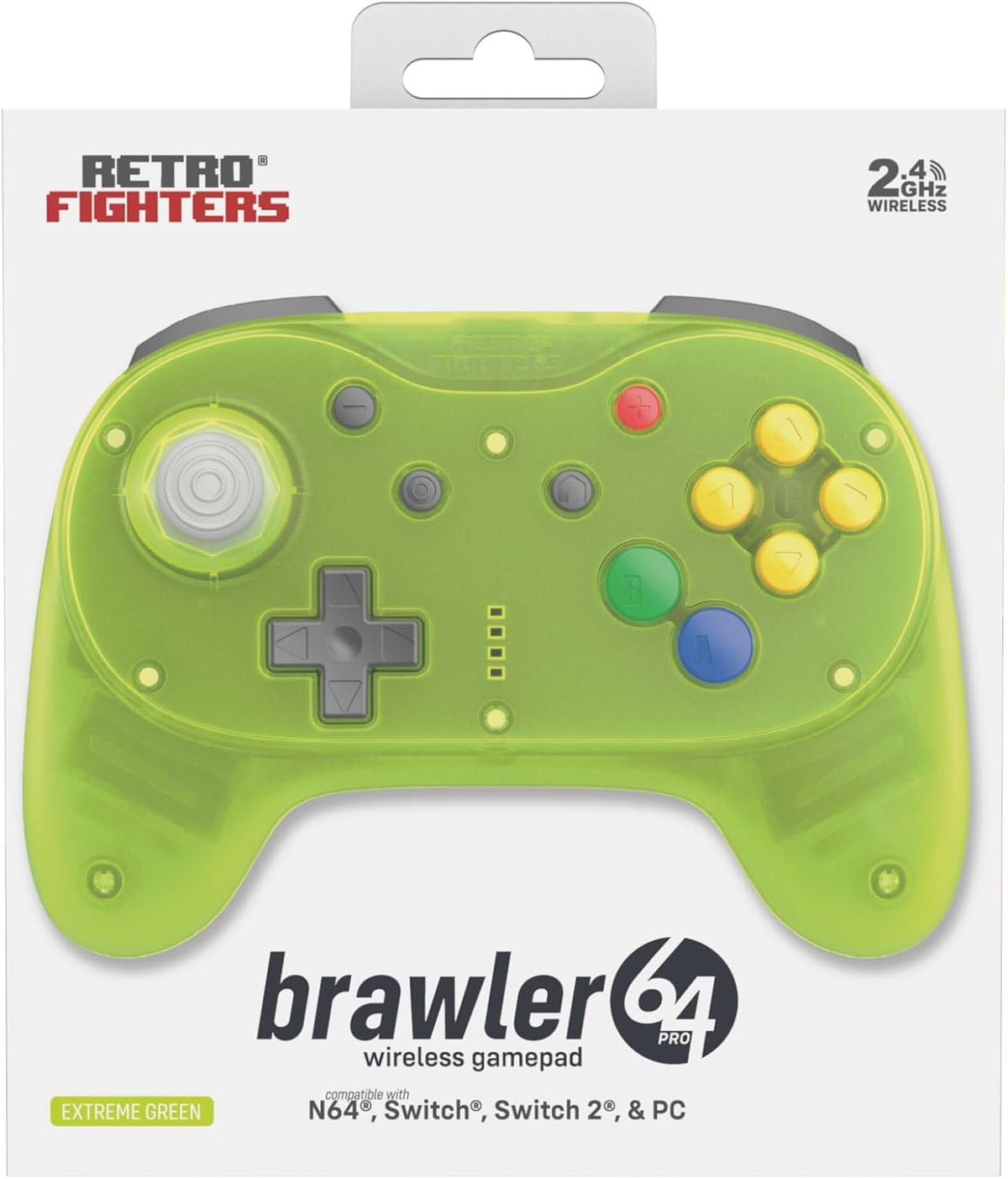 Retro Fighters Brawler64 Pro 2.4G wireless controller Extreme Green