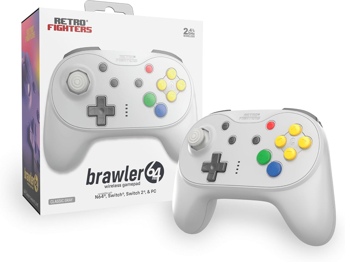 Retro Fighters Brawler64 Pro 2.4G wireless controller Classic Gray