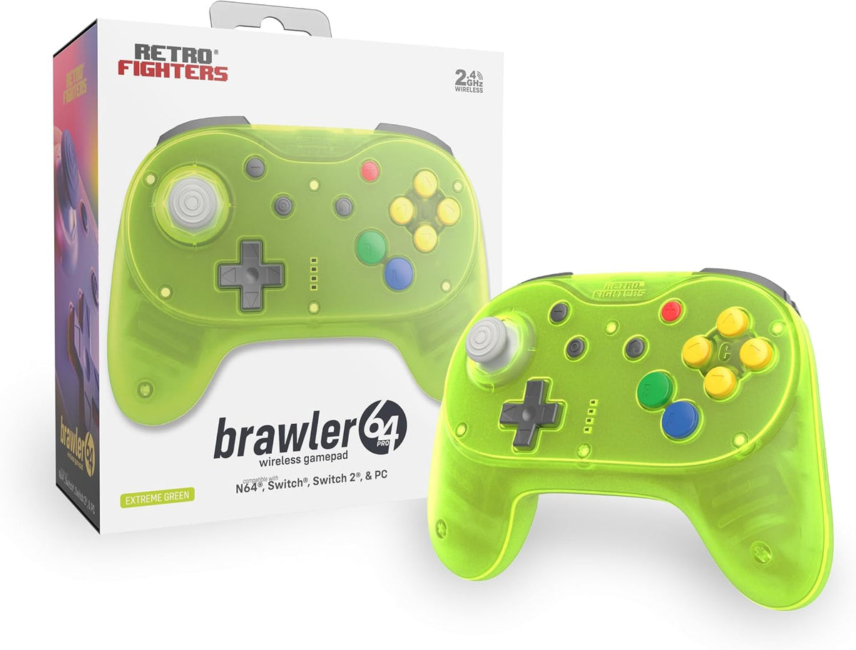 Retro Fighters Brawler64 Pro 2.4G wireless controller Extreme Green