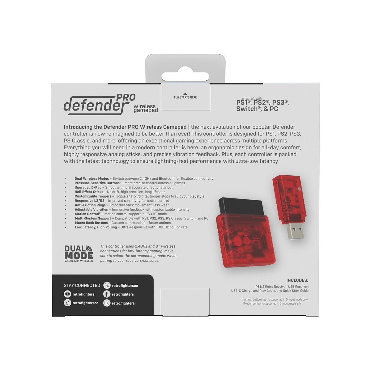 Retro Fighters Defender Pro Bluetooth Controller Crimson Red