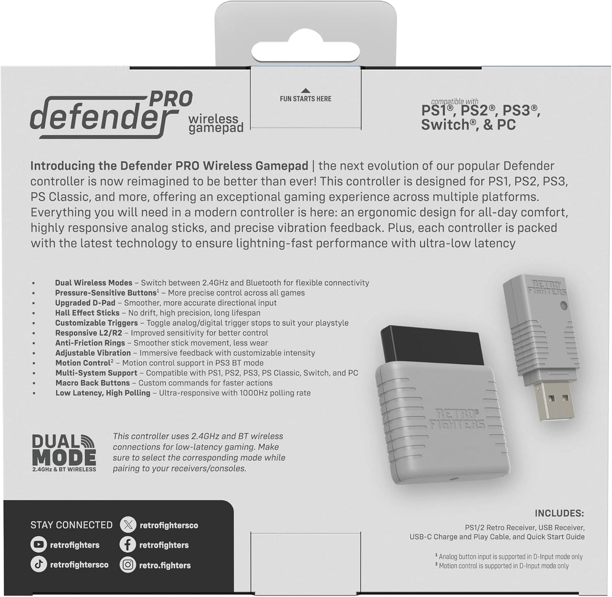 Retro Fighters Defender Pro Bluetooth Controller Classic Gray