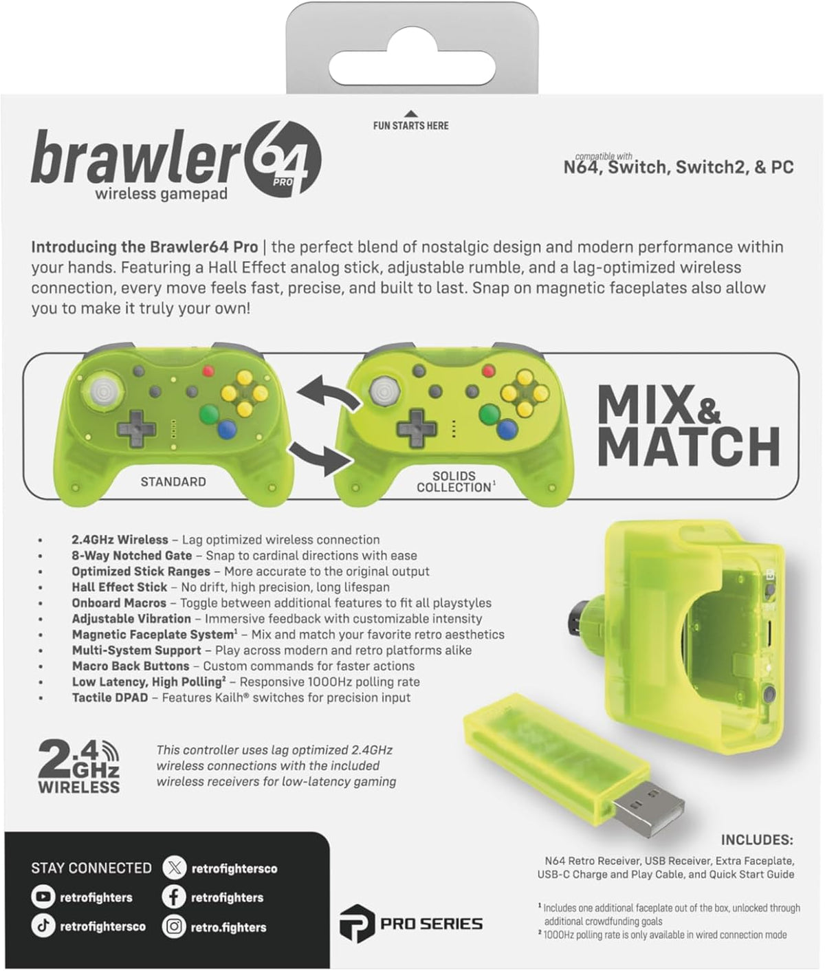 Retro Fighters Brawler64 Pro 2.4G wireless controller Extreme Green