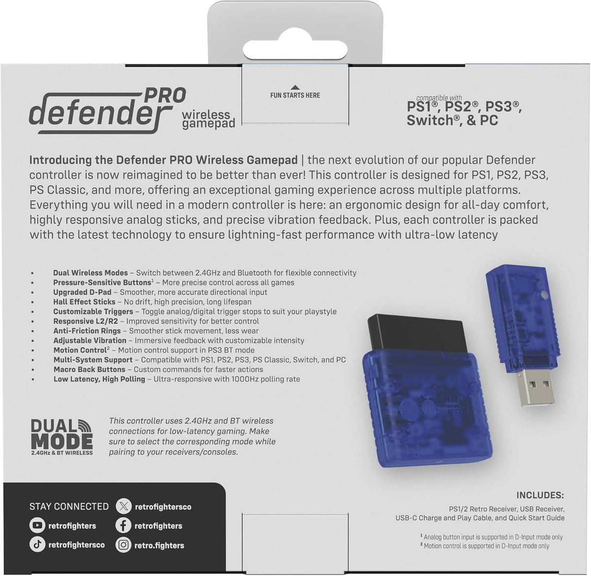 Retro Fighters Defender Pro Bluetooth Controller Ocean Blue