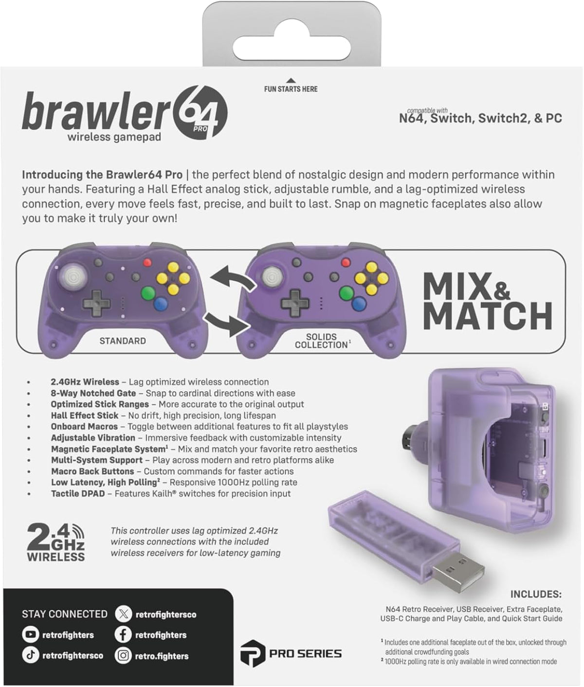 Retro Fighters Brawler64 Pro 2.4G wireless controller Atomic Purple