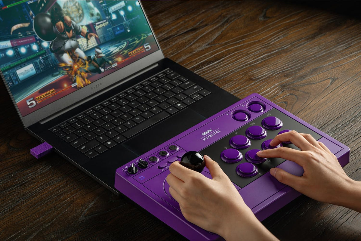8BitDo Arcade Stick 2.4G geschikt voor PC & Nintendo Switch - Purple - Gamesellers.nl