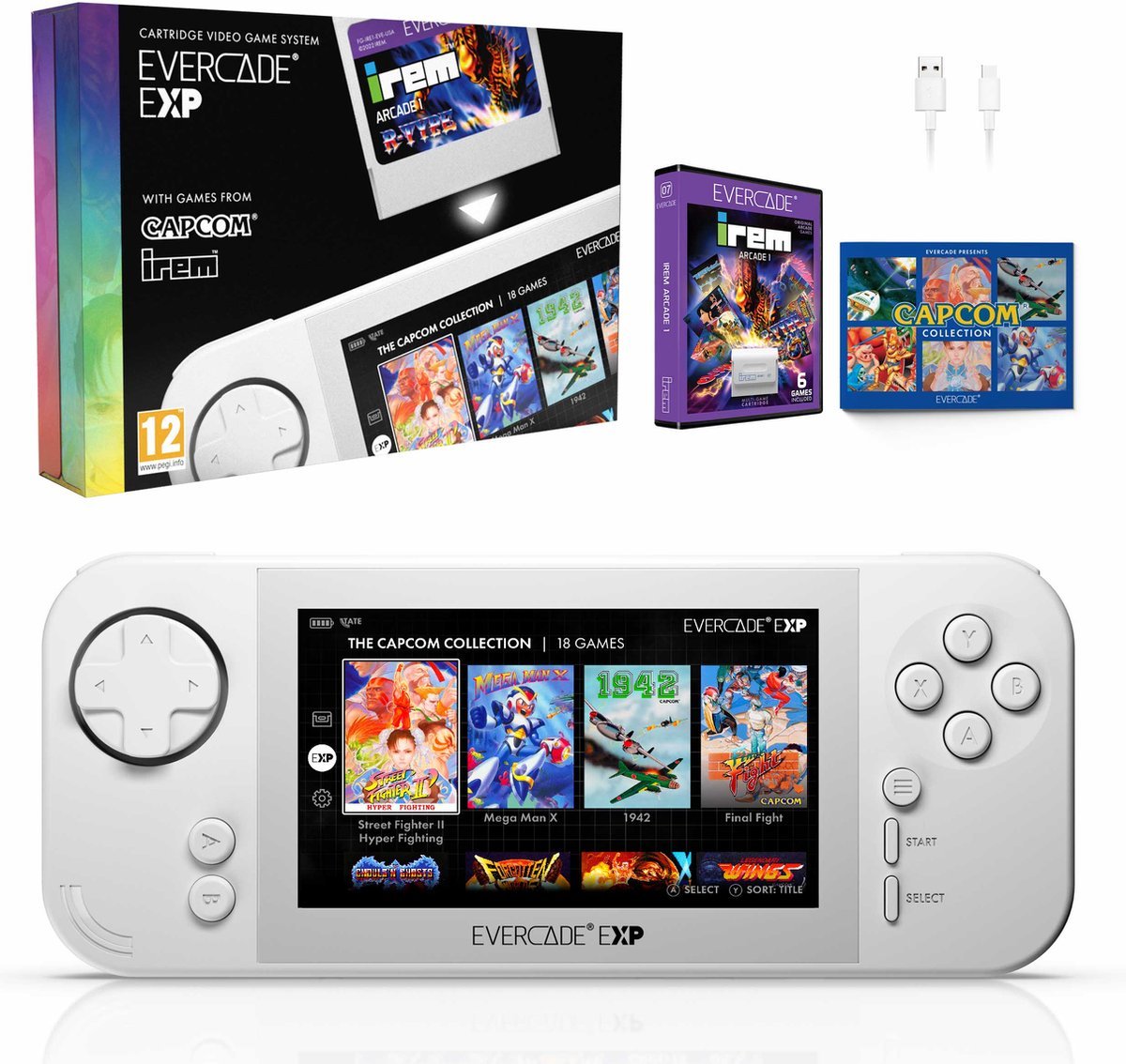 Evercade EXP met 18 Capcom games en Irem cartridge volume 1 - Gamesellers.nl