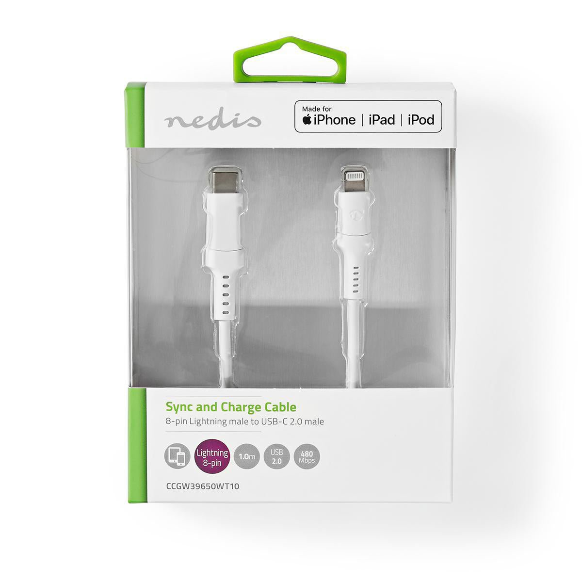 Nedis USB - C naar lightning kabel wit 2 meter - Gamesellers.nl