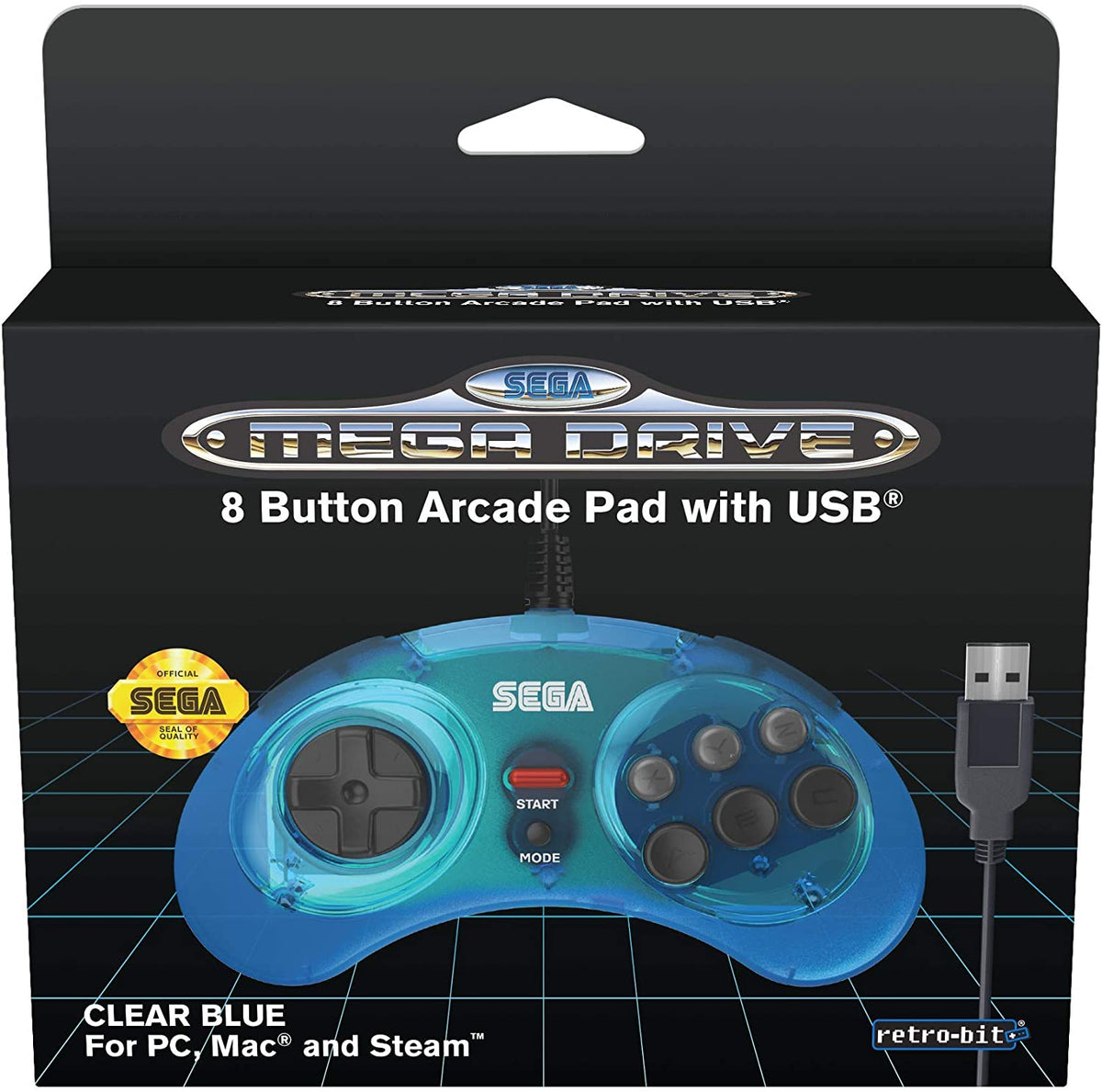 Retro - Bit Sega Mega Drive 8 - button USB controller clear blue - Gamesellers.nl