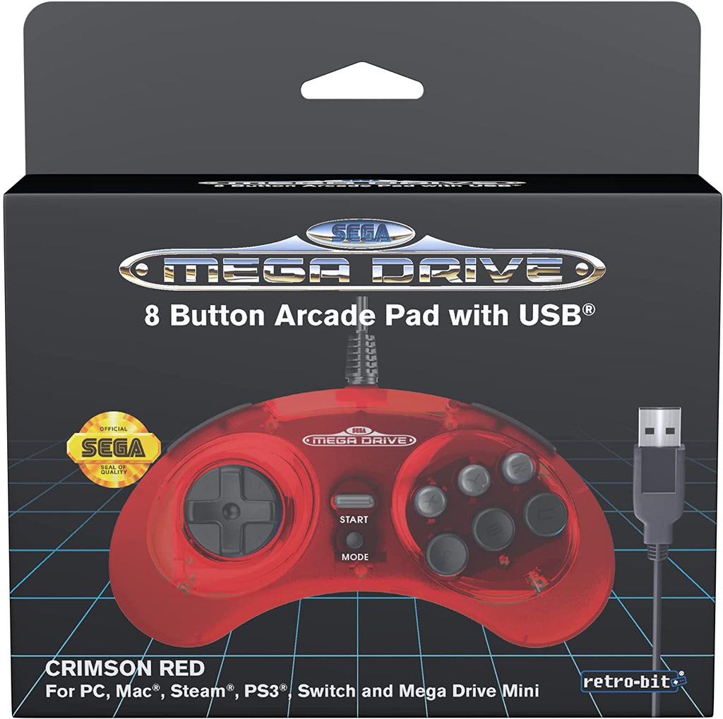 Retro-Bit Sega Mega Drive 8-button USB controller crimson red