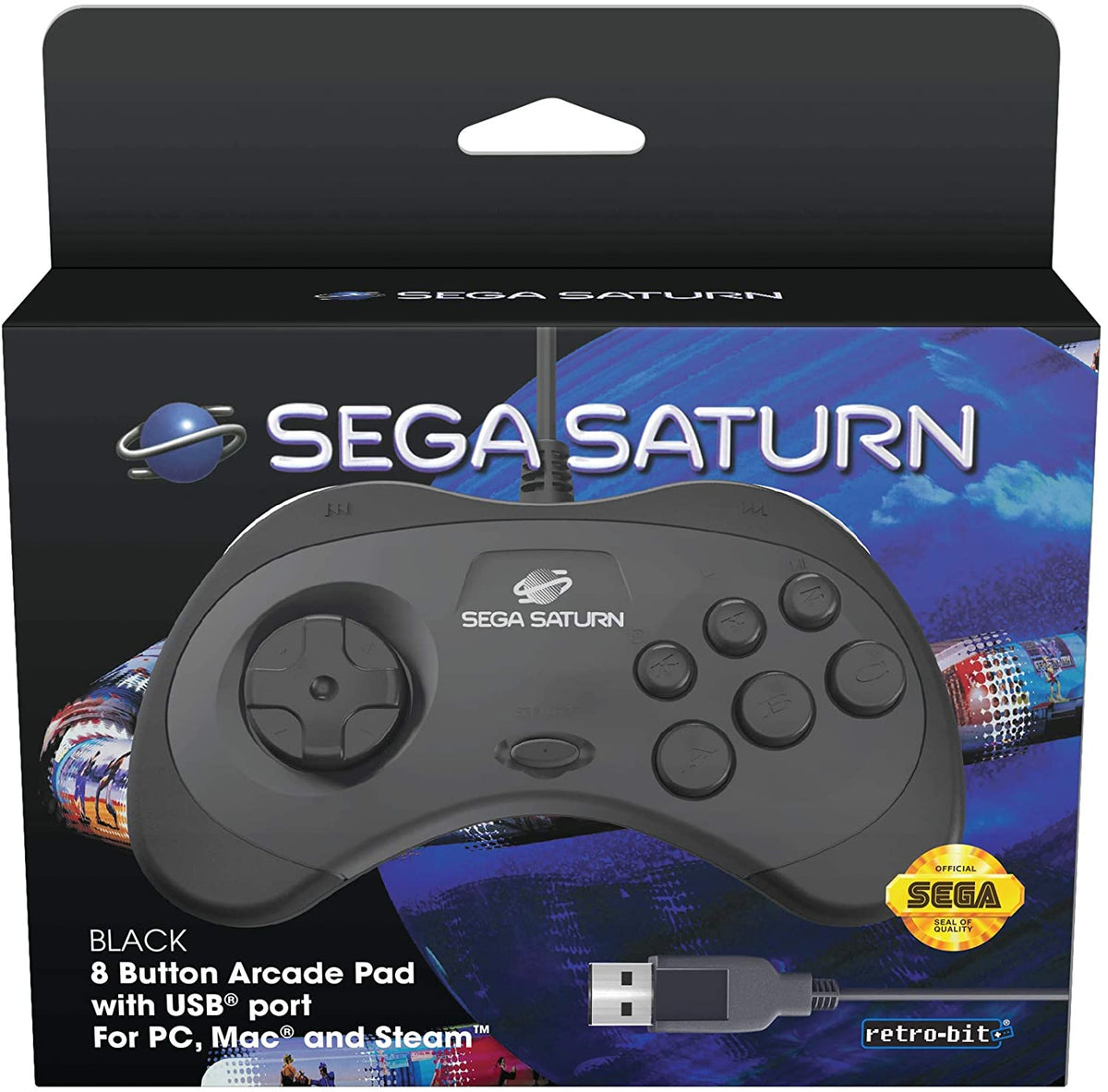 Retro - Bit Sega Saturn USB controller black - Gamesellers.nl
