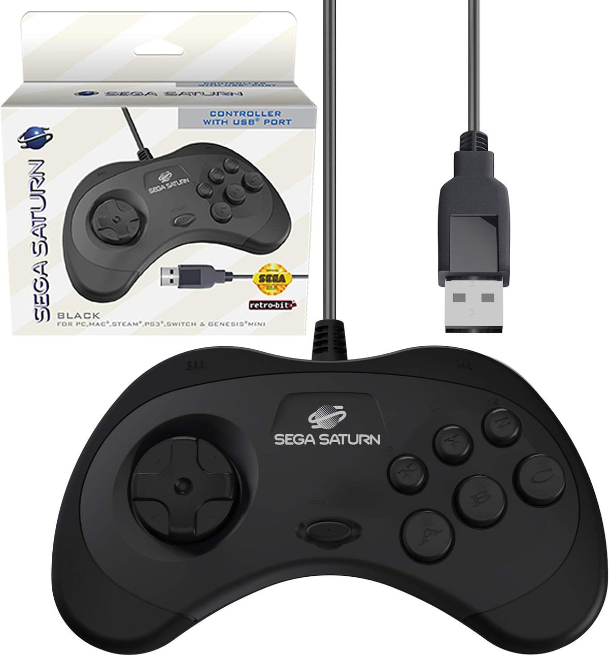 Retro - Bit Sega Saturn USB controller black (model 2) - Gamesellers.nl
