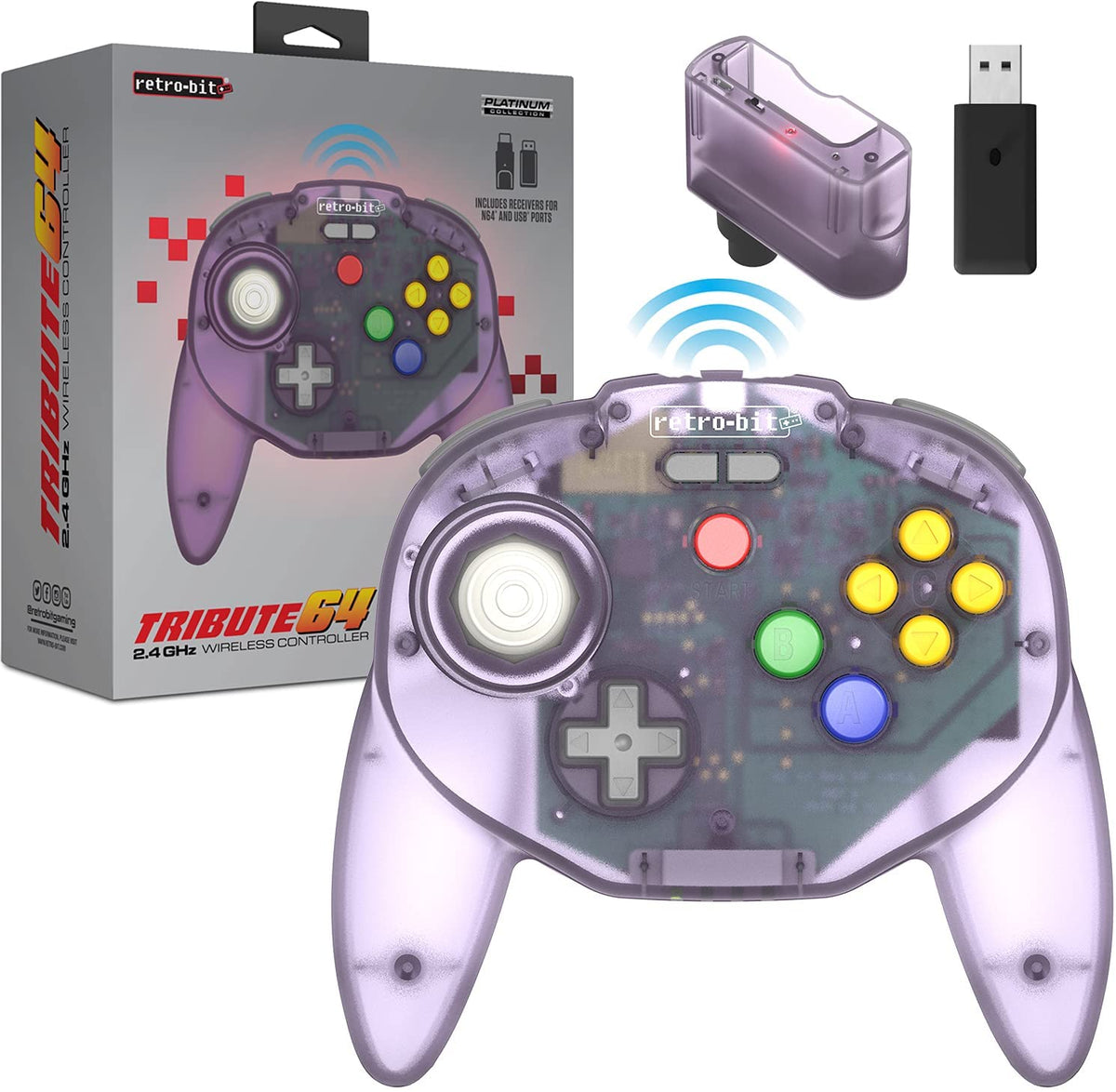Retro - Bit Tribute 64 2.4ghz wireless controller Atomic Purple - Gamesellers.nl