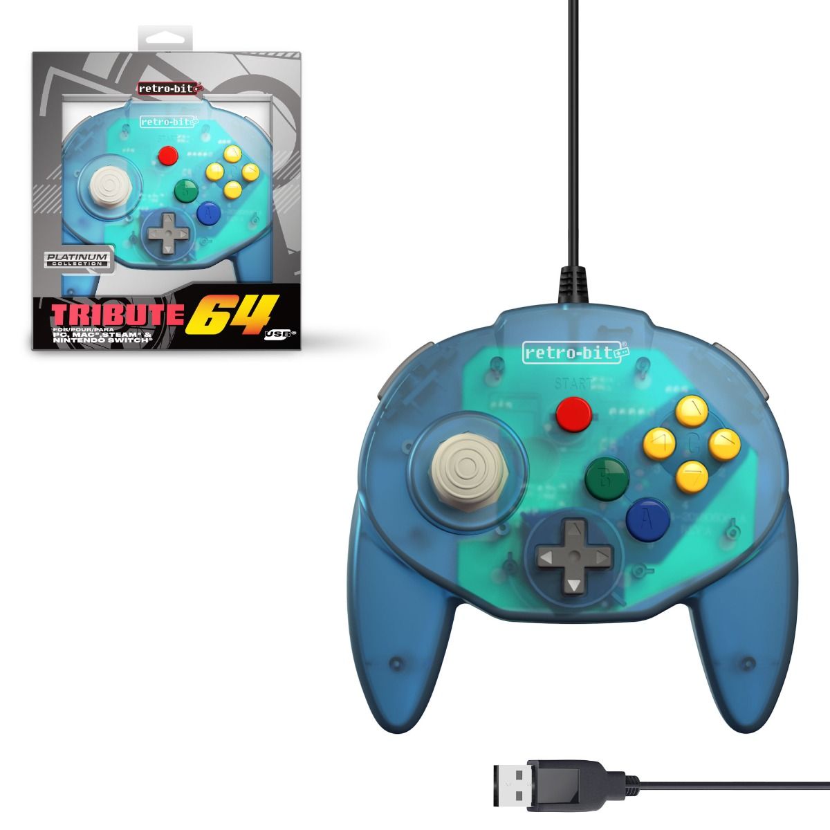 Retro - Bit Tribute 64 USB controller ocean blue - Gamesellers.nl