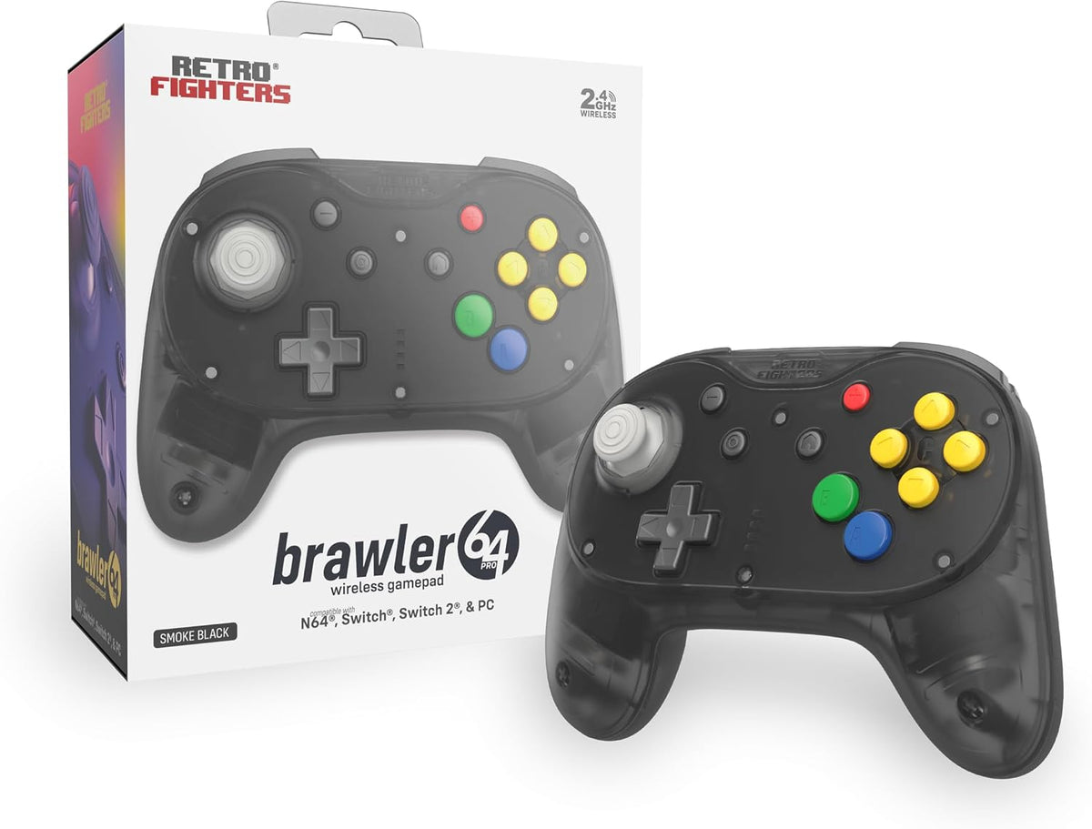 Retro Fighters Brawler64 Pro 2.4G wireless controller Smoke Black - Gamesellers.nl