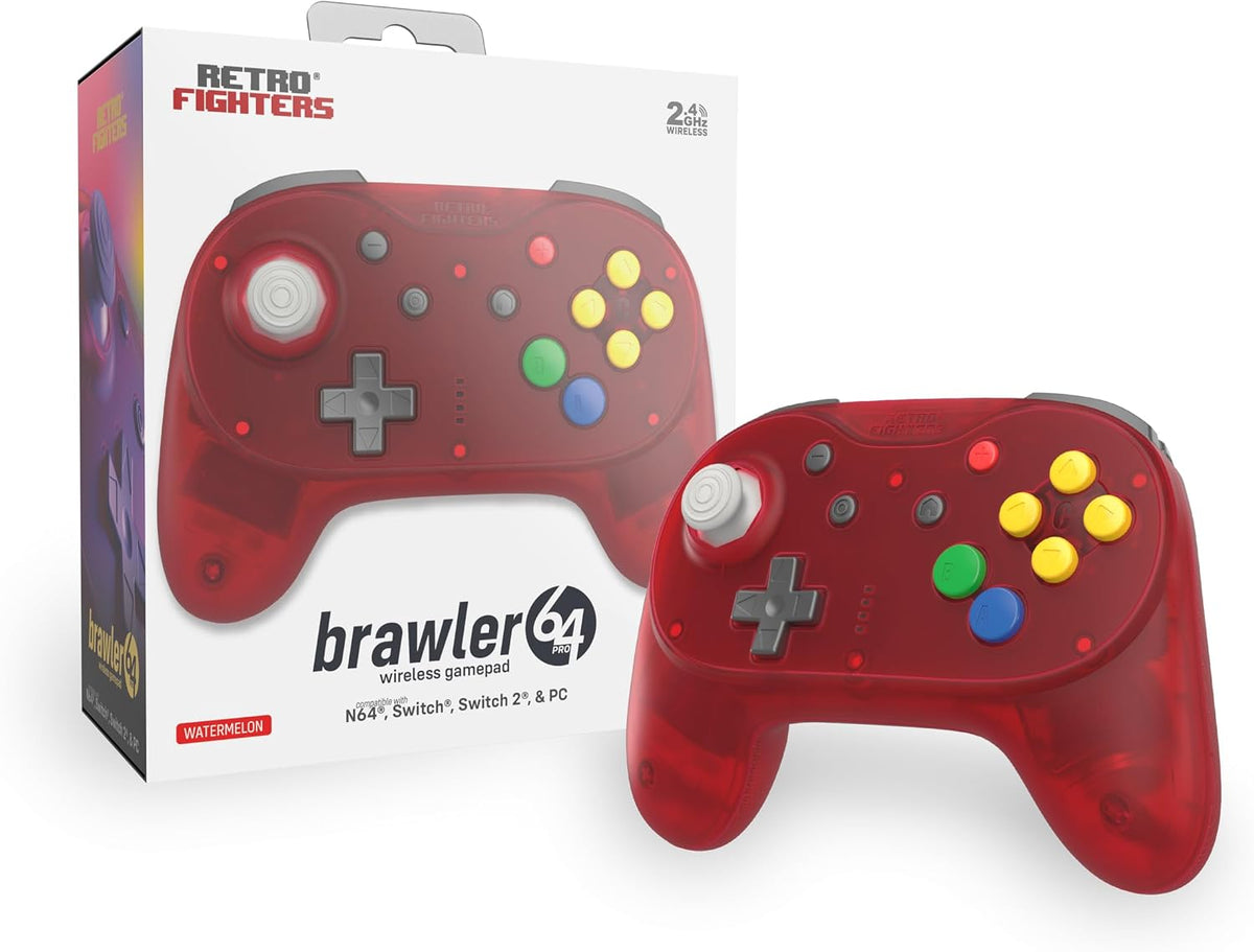 Retro Fighters Brawler64 Pro 2.4G wireless controller Watermelon Red - Gamesellers.nl