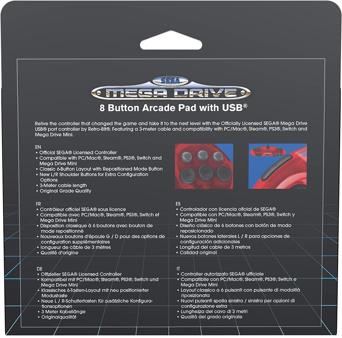 Retro-Bit Sega Mega Drive 8-button USB controller crimson red Gamesellers.nl