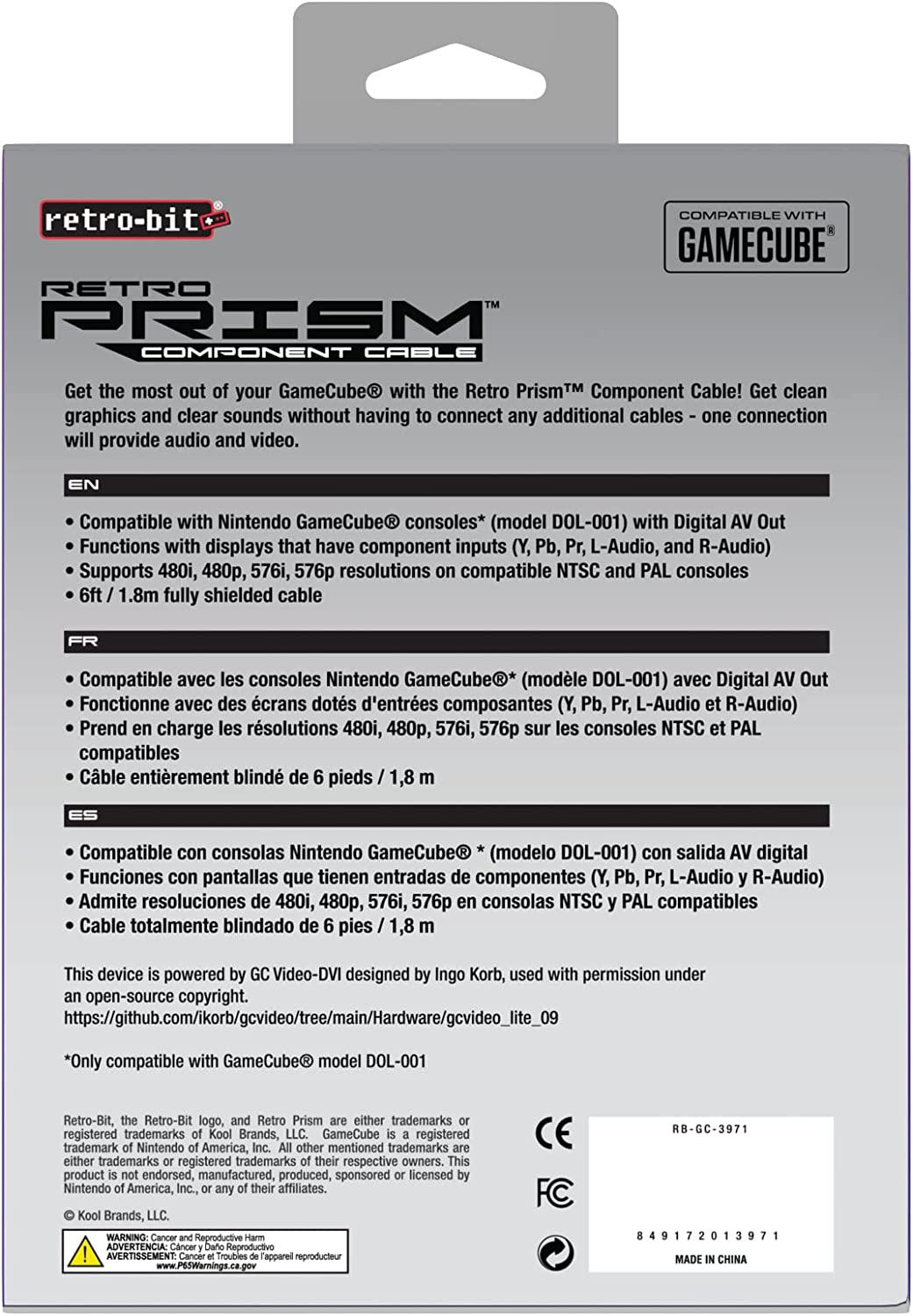 Retro-Bit Prism Component kabel voor Nintendo Gamecube Gamesellers.nl