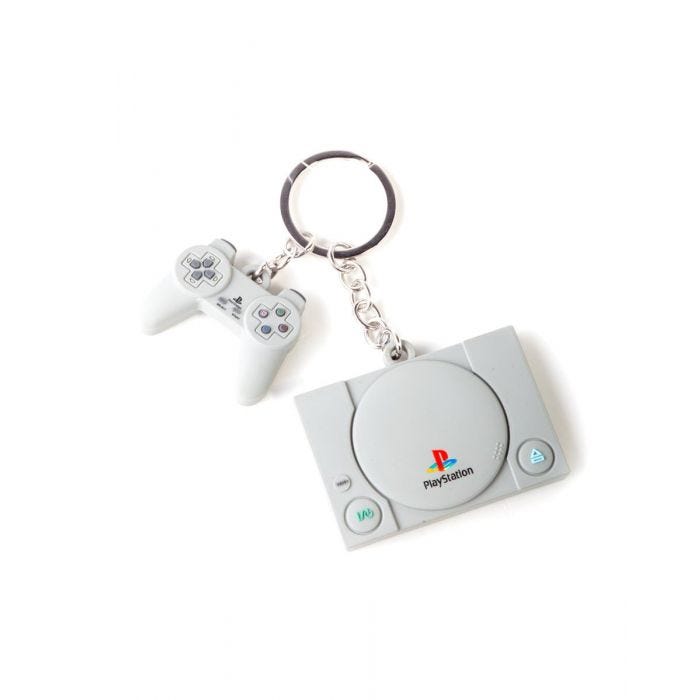 Playstation Console &amp; Controller 3D Rubber 3D keychain Gamesellers.nl