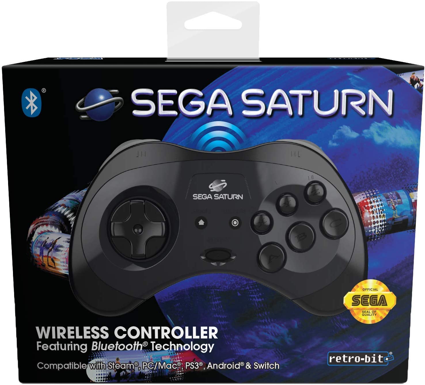 Retro-Bit Sega Saturn Bluetooth controller black Gamesellers.nl
