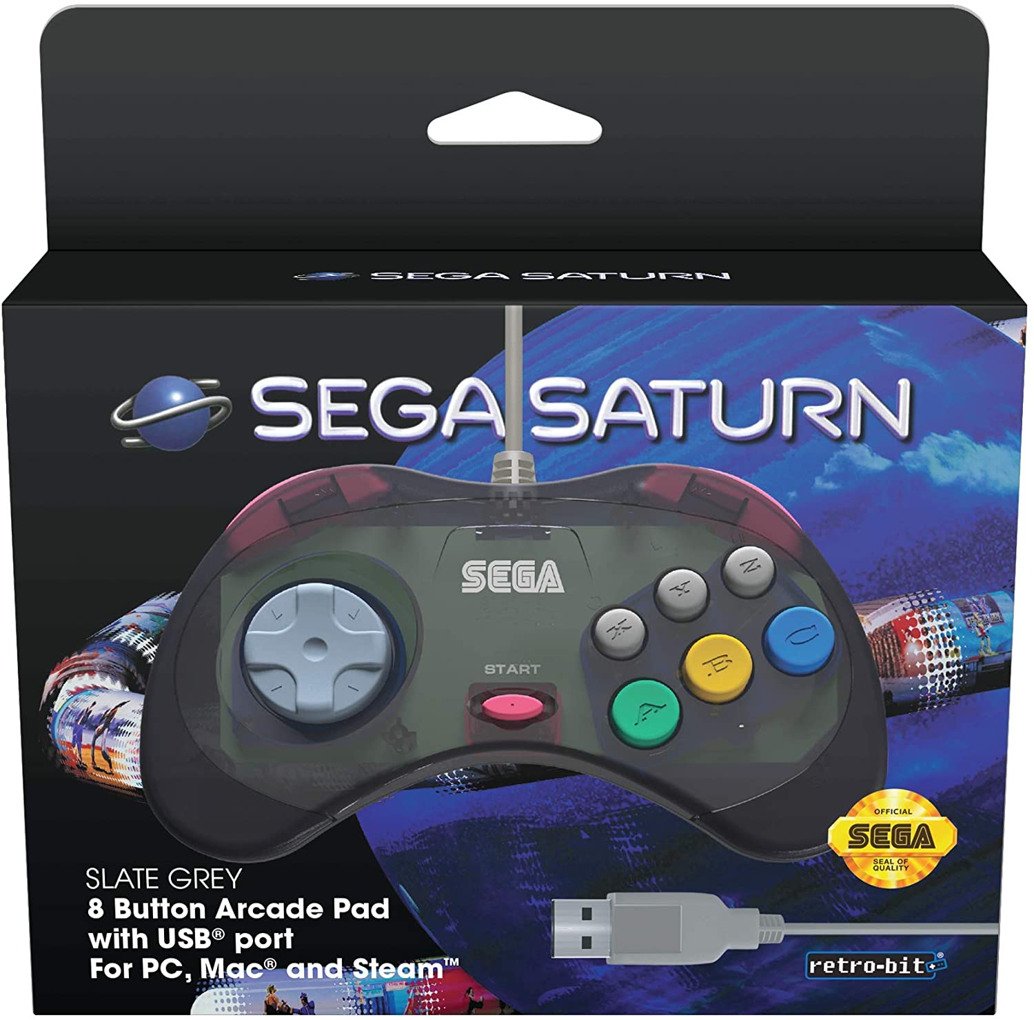Retro-Bit Sega Saturn USB controller slate grey Gamesellers.nl